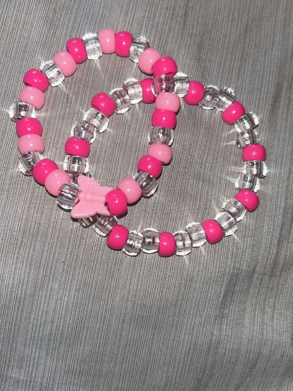 Kids Pink Beaded Stretch Bracelet Set with Butterfly